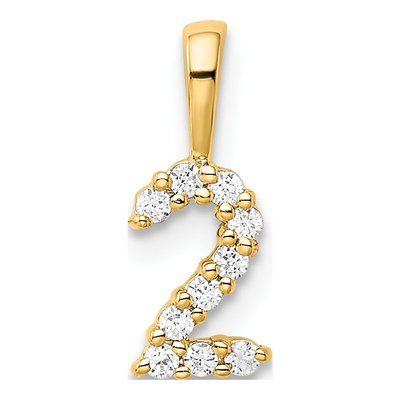 14K Yellow Gold 1/10 ct tw Diamond Number 2 Pendant