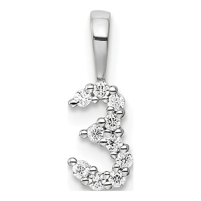 14K White Gold 1/10 ct tw Diamond Number 3 Pendant