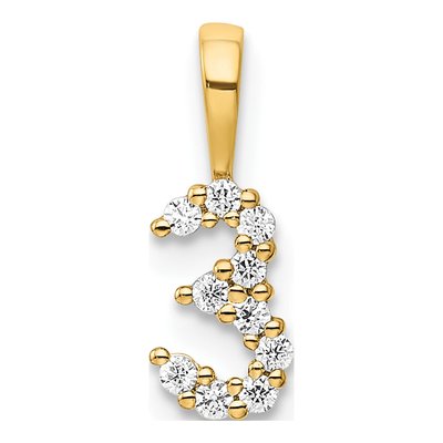 14K Yellow Gold 1/10 ct tw Diamond Number 3 Pendant