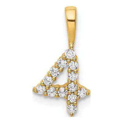 14K Yellow Gold 1/7 ct tw Diamond Number 4 Pendant