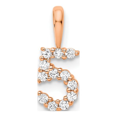 14K Rose Gold 1/8 ct tw Diamond Number 5 Pendant