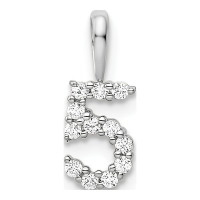 14K White Gold 1/8 ct tw Diamond Number 5 Pendant