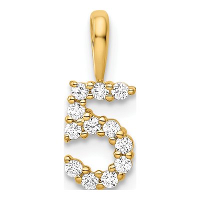 14K Yellow Gold 1/8 ct tw Diamond Number 5 Pendant