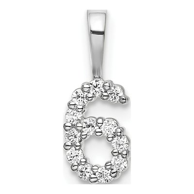 14K White Gold 1/8 ct tw Diamond Number 6 Pendant