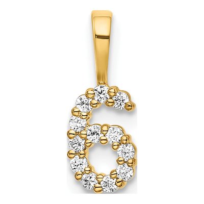 14K Yellow Gold 1/8 ct tw Diamond Number 6 Pendant