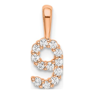 14K Rose Gold 1/8 ct tw Diamond Number 9 Pendant