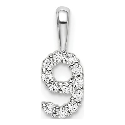 14K White Gold 1/8 ct tw Diamond Number 9 Pendant
