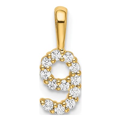 14K Yellow Gold 1/8 ct tw Diamond Number 9 Pendant