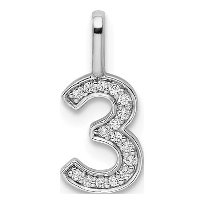 14K White Gold 1/15 ct tw Diamond Number 3 Pendant
