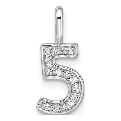 14K White Gold 1/15 ct tw Diamond Number 5 Pendant