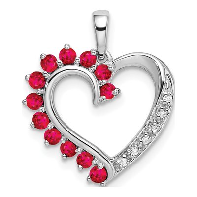 14K White Gold Ruby & Diamond Heart Pendant