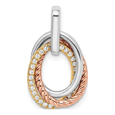 14K Tri-Color Gold 1/6 ct tw Diamond Three Oval Dangle Pendant