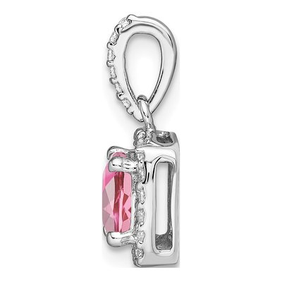 14K White Gold 1/8 ct tw Pink Tourmaline & Diamond Halo Pendant – view 2