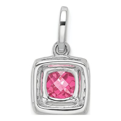 14K White Gold 1/8 ct tw Pink Tourmaline & Diamond Halo Pendant – view 3