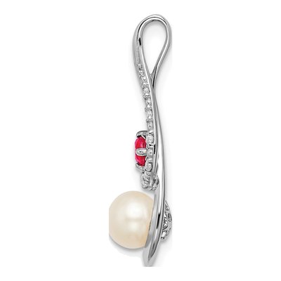 14K White Gold Ruby & Pearl Round Fits Up to Fancy Slide Pendant – view 2