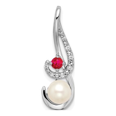 14K White Gold Ruby & Pearl Round Fits Up to Fancy Slide Pendant