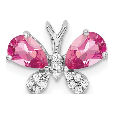 14K White Gold 1/15 ct tw Pink Tourmaline & Diamond Slide Pendant