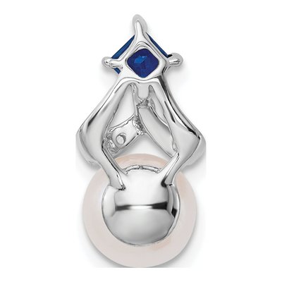 14K White Gold Freshwater Cultured Pearl & Sapphire Round Square Slide Pendant – view 4