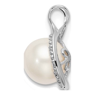14K White Gold Freshwater Cultured Pearl & Diamond Slide Pendant – view 2
