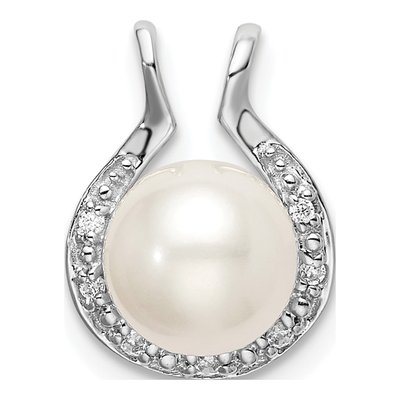 14K White Gold Freshwater Cultured Pearl & Diamond Slide Pendant