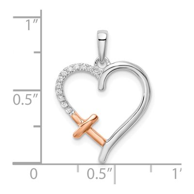 14K Two-Tone Gold 1/20 ct tw Diamond Heart Cross Pendant – view 3