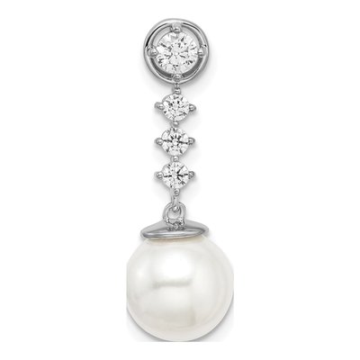 14K White Gold 1/4 ct tw Pearl & Diamond Slide Pendant