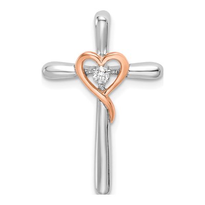 14K Two-Tone Gold 1/20 ct tw Diamond Cross Heart Slide Pendant