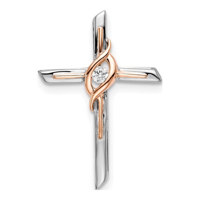 10K Two-Tone Gold Diamond Cross Slide Pendant