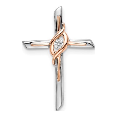 14K Two-Tone Gold Diamond Cross Slide Pendant