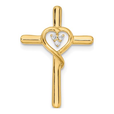 14K Yellow Gold Diamond Cross Heart Slide Pendant