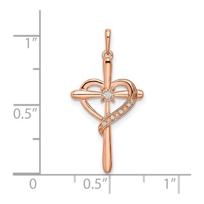 14K Rose Gold Diamond Cross Heart Pendant – view 4