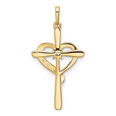 14K Rose Gold Diamond Cross Heart Pendant – view 5
