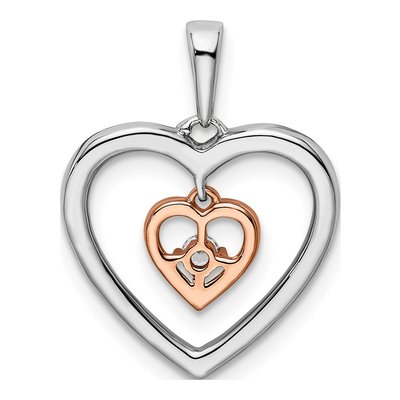 14K Two-Tone Gold 1/20 ct tw Diamond Double Heart Pendant – view 4