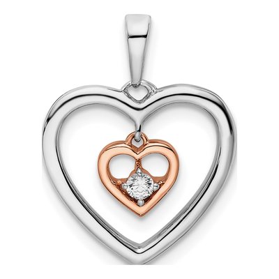 14K Two-Tone Gold 1/20 ct tw Diamond Double Heart Pendant