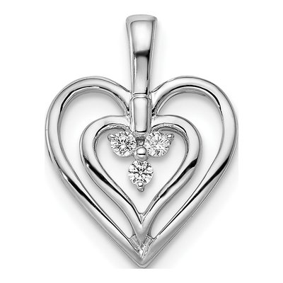14K White Gold 1/20 ct tw Diamond Two Hearts Pendant