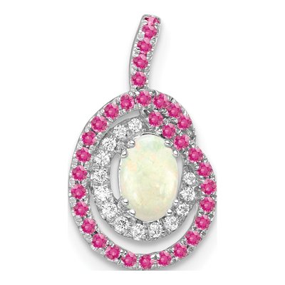 14K White Gold 1/15 ct tw Opal & Pink Tourmaline Slide Pendant