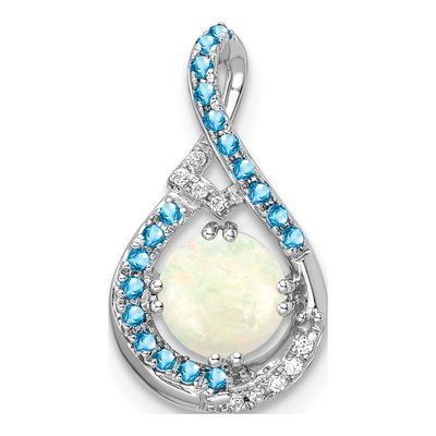 14K White Gold Opal & Swiss Blue Topaz Slide Pendant