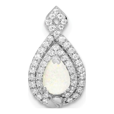 14K White Gold 1/6 ct tw Opal & Diamond Slide Pendant