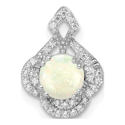 14K White Gold 0.11 ct tw Opal & Diamond Vintage Slide Pendant