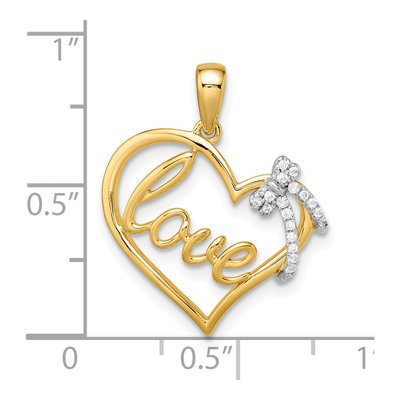 14K Two-Tone Gold 1/15 ct tw Diamond LOVE Script Heart Bow Pendant – view 3