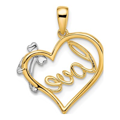 14K Two-Tone Gold 1/15 ct tw Diamond LOVE Script Heart Bow Pendant – view 4