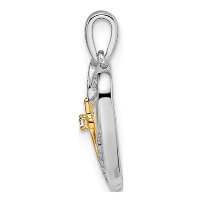 14K Two-Tone Gold Diamond Heart Cross Pendant – view 3