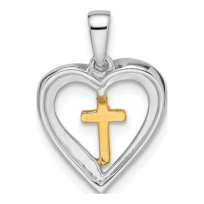 14K Two-Tone Gold Diamond Heart Cross Pendant – view 4