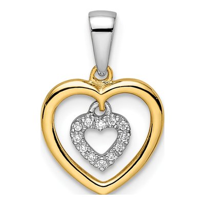 14K Two-Tone Gold Diamond Heart Dangle Pendant