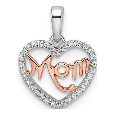 14K Two-Tone Gold 1/10 ct tw Diamond MOM Heart Pendant