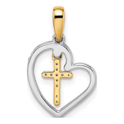 14K Two-Tone Gold 1/8 ct tw Diamond Heart Cross Pendant – view 3