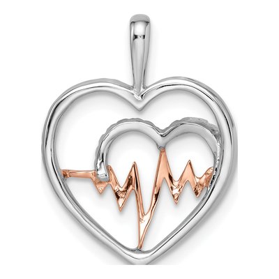 14K Two-Tone Gold Diamond Heartbeat Heart Pendant – view 5