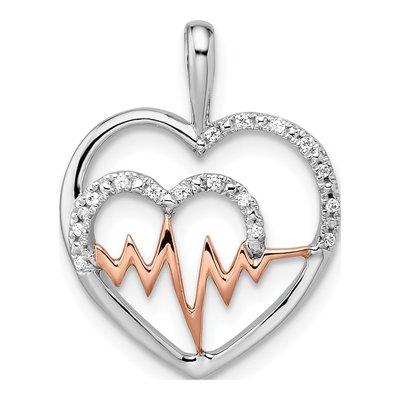 14K Two-Tone Gold Diamond Heartbeat Heart Pendant