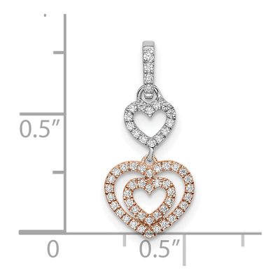 14K Two-Tone Gold 1/6 ct tw Diamond Hearts Dangle Pendant – view 3