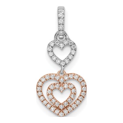 14K Two-Tone Gold 1/6 ct tw Diamond Hearts Dangle Pendant
